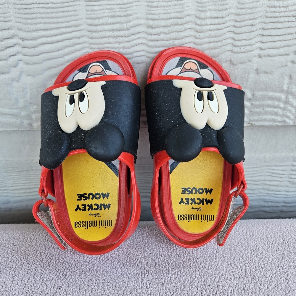 Mini Melissa Disney Mickey Mouse Sandal SZ 7 Hook & Loop Jelly Red Black